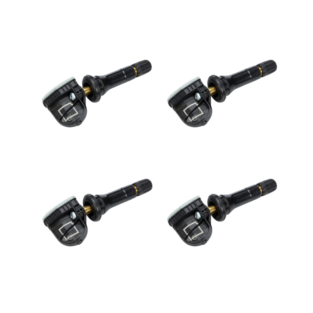 Four TPMS sensors arranged on a clean white background, ready to monitor tire pressure for optimal safety and performance.