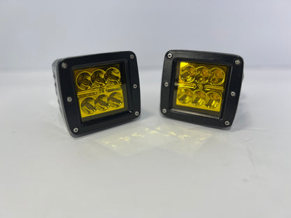 LED Auxiliary Pod Lights 3” Cube (Pair) - Yellow w/Switch Wire Harness