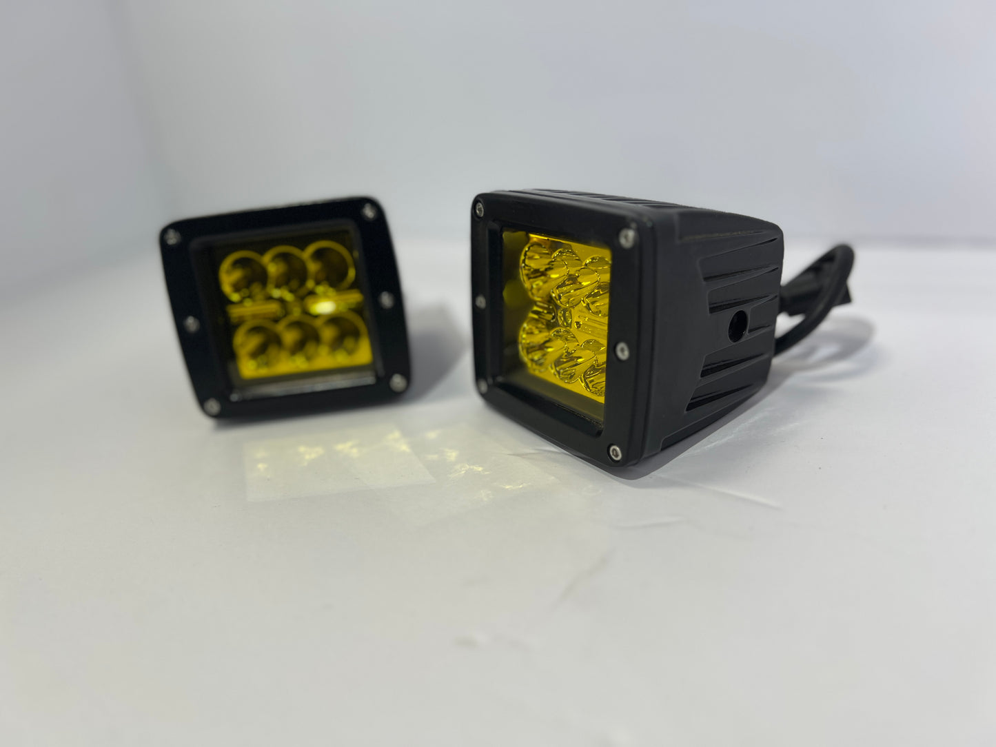 LED Auxiliary Pod Lights 3” Cube (Pair) - Yellow w/Switch Wire Harness