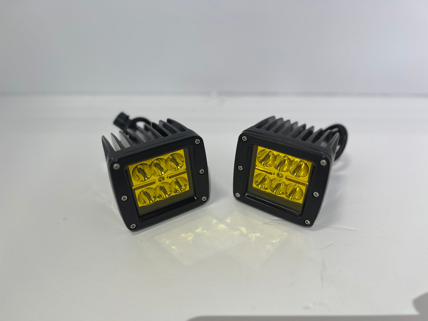 LED Auxiliary Pod Lights 3” Cube (Pair) - Yellow w/Switch Wire Harness