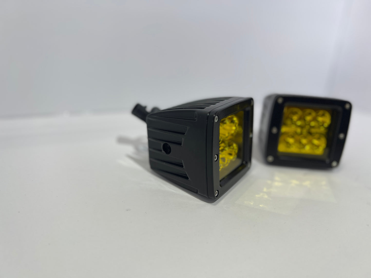 LED Auxiliary Pod Lights 3” Cube (Pair) - Yellow w/Switch Wire Harness