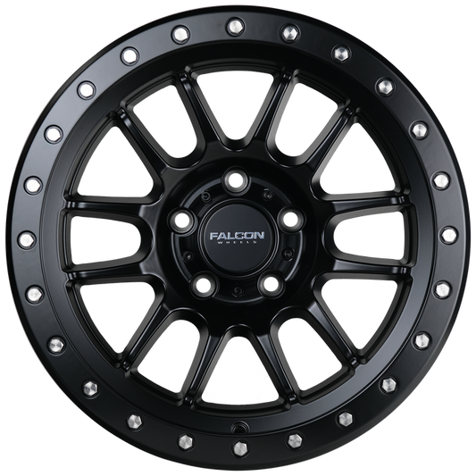T7 - Matte Black w/Black Ring & Silver Bolts - 17x9